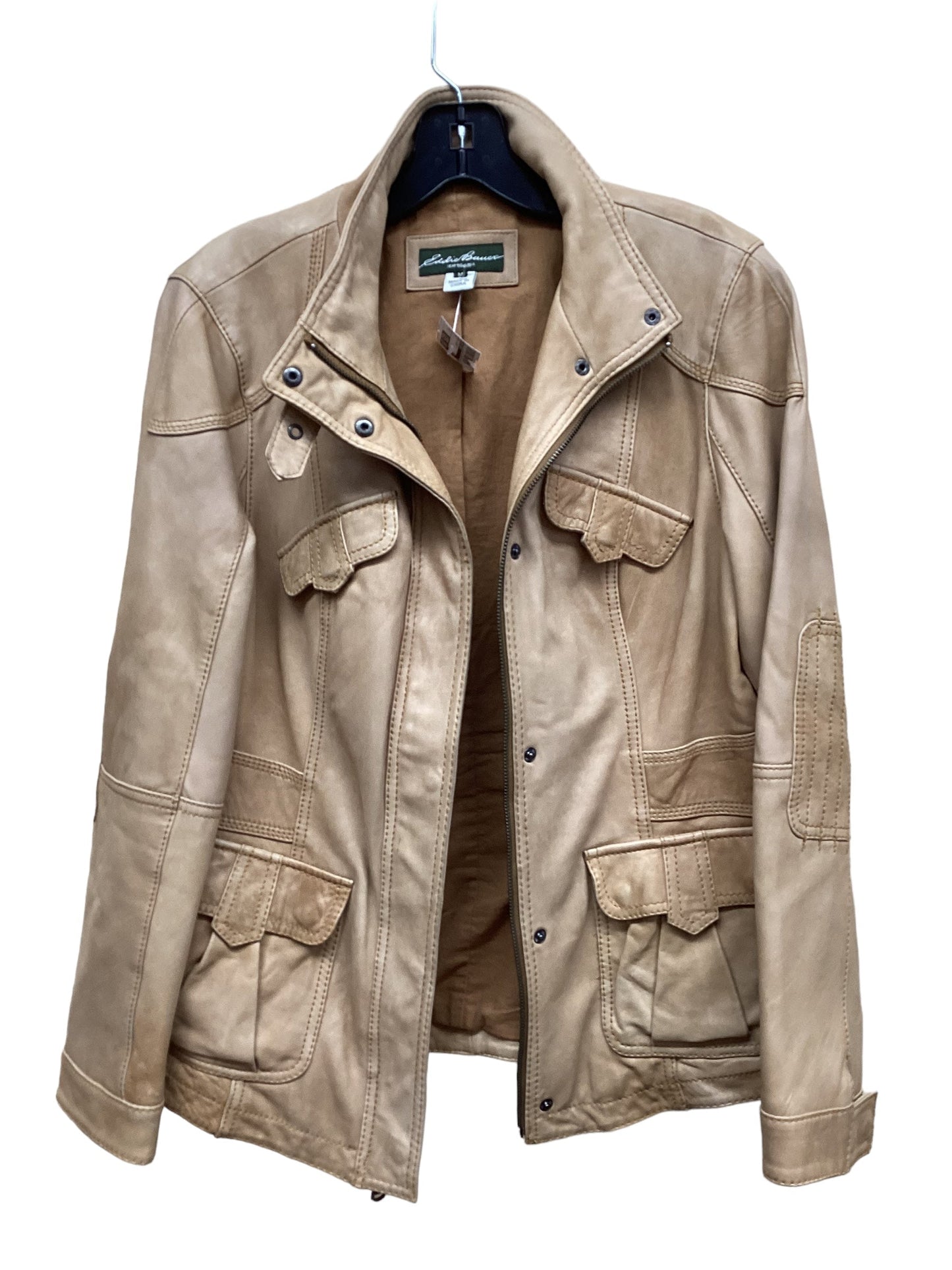 Jacket Leather By Eddie Bauer In Tan, Size: M