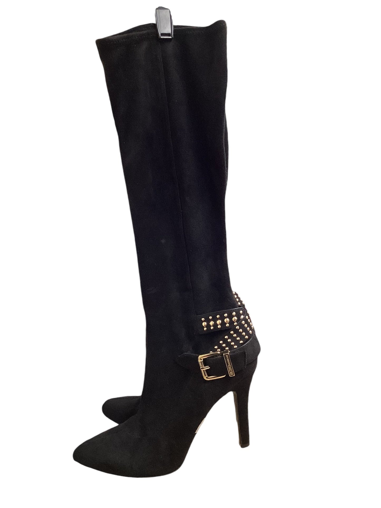 Boots Knee Heels By Bcbg In Black & Gold, Size: 8