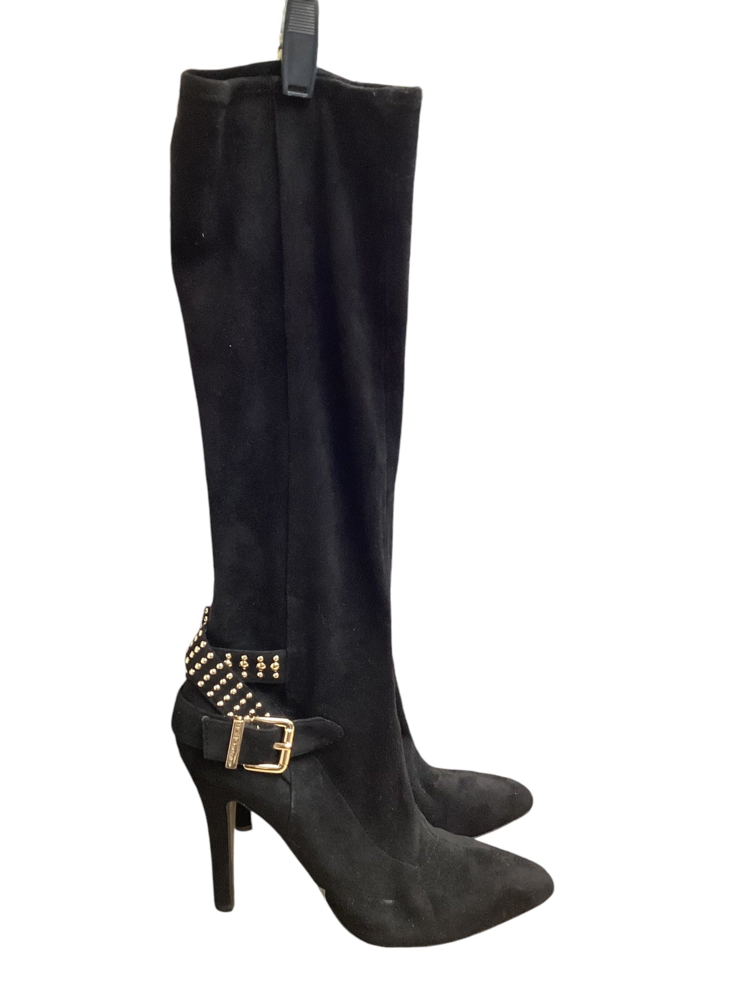 Boots Knee Heels By Bcbg In Black & Gold, Size: 8