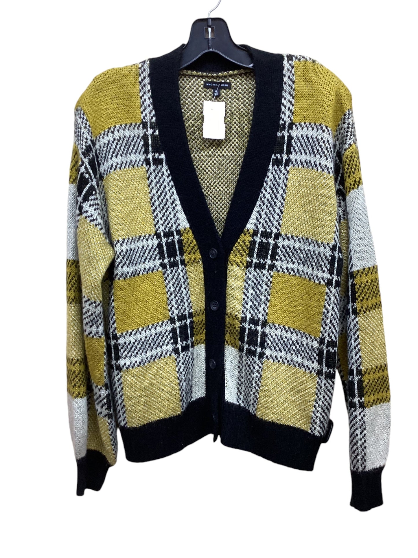 Sweater Cardigan By Who What Wear In Black & Yellow, Size: Xl