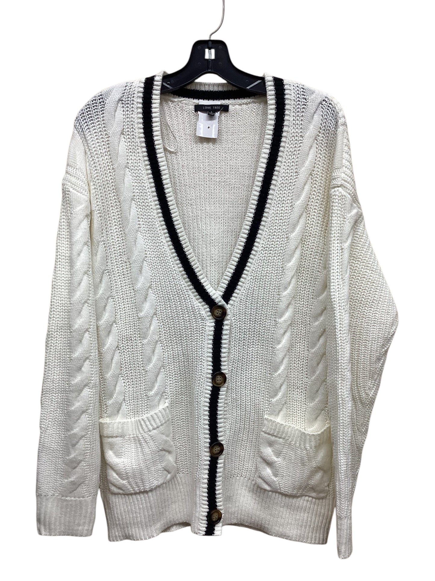 Sweater Cardigan By Love Tree In White, Size: L