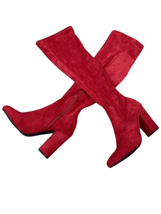 Boots Knee Heels By Clothes Mentor In Red, Size: 6.5