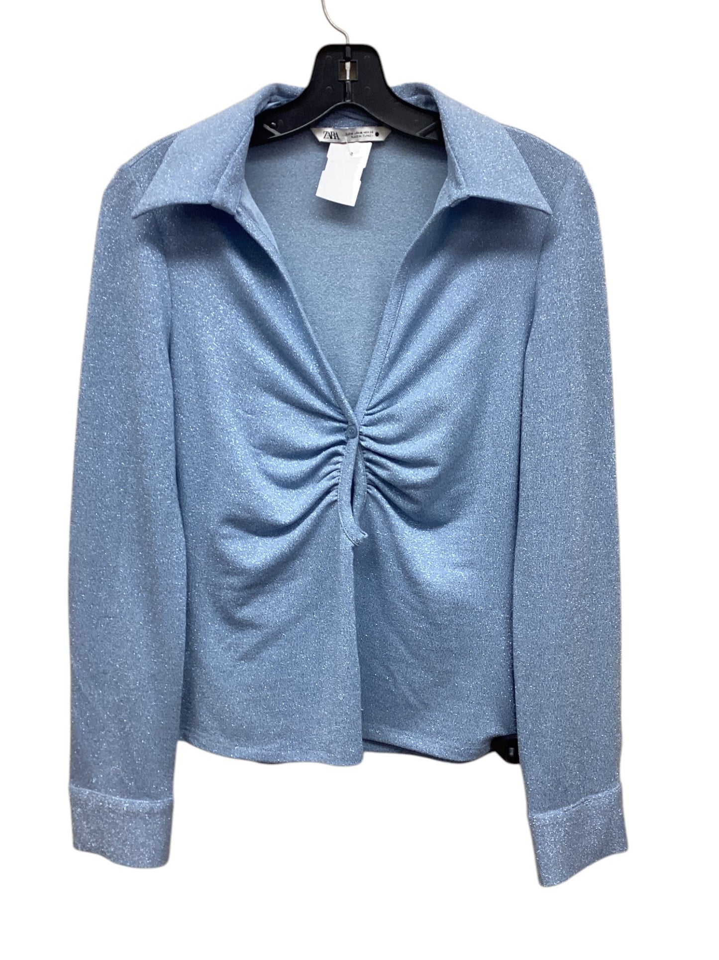 Top Long Sleeve By Zara In Blue, Size: M