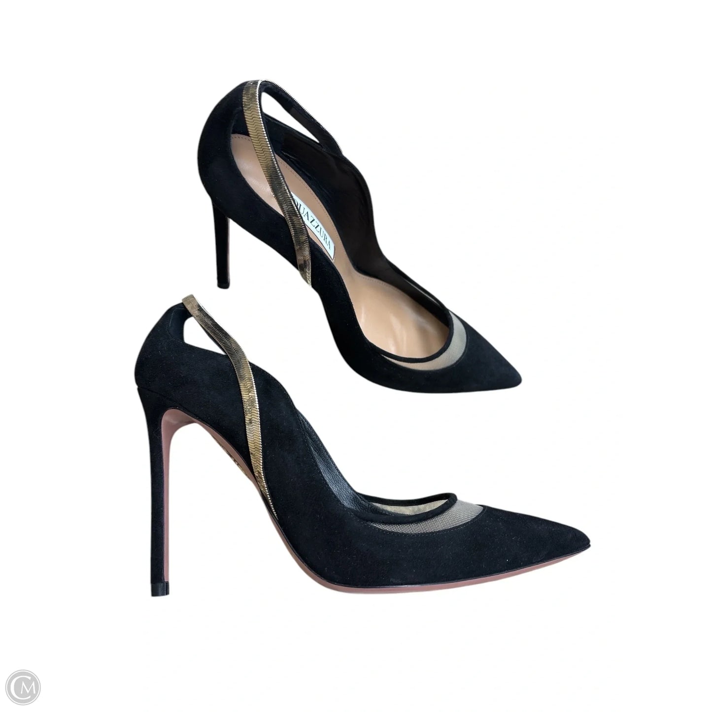 Shoes Designer By Aquazzura In Black & Gold, Size: 8