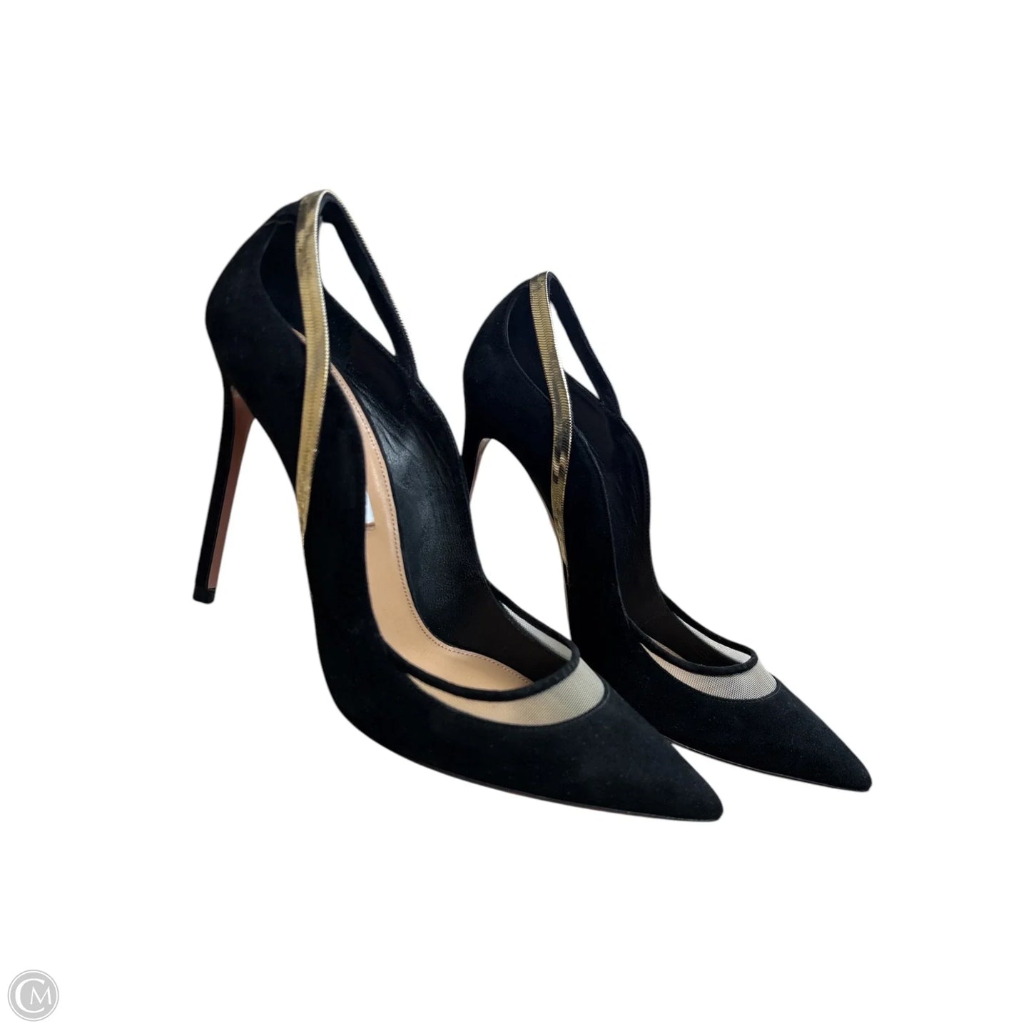Shoes Designer By Aquazzura In Black & Gold, Size: 8