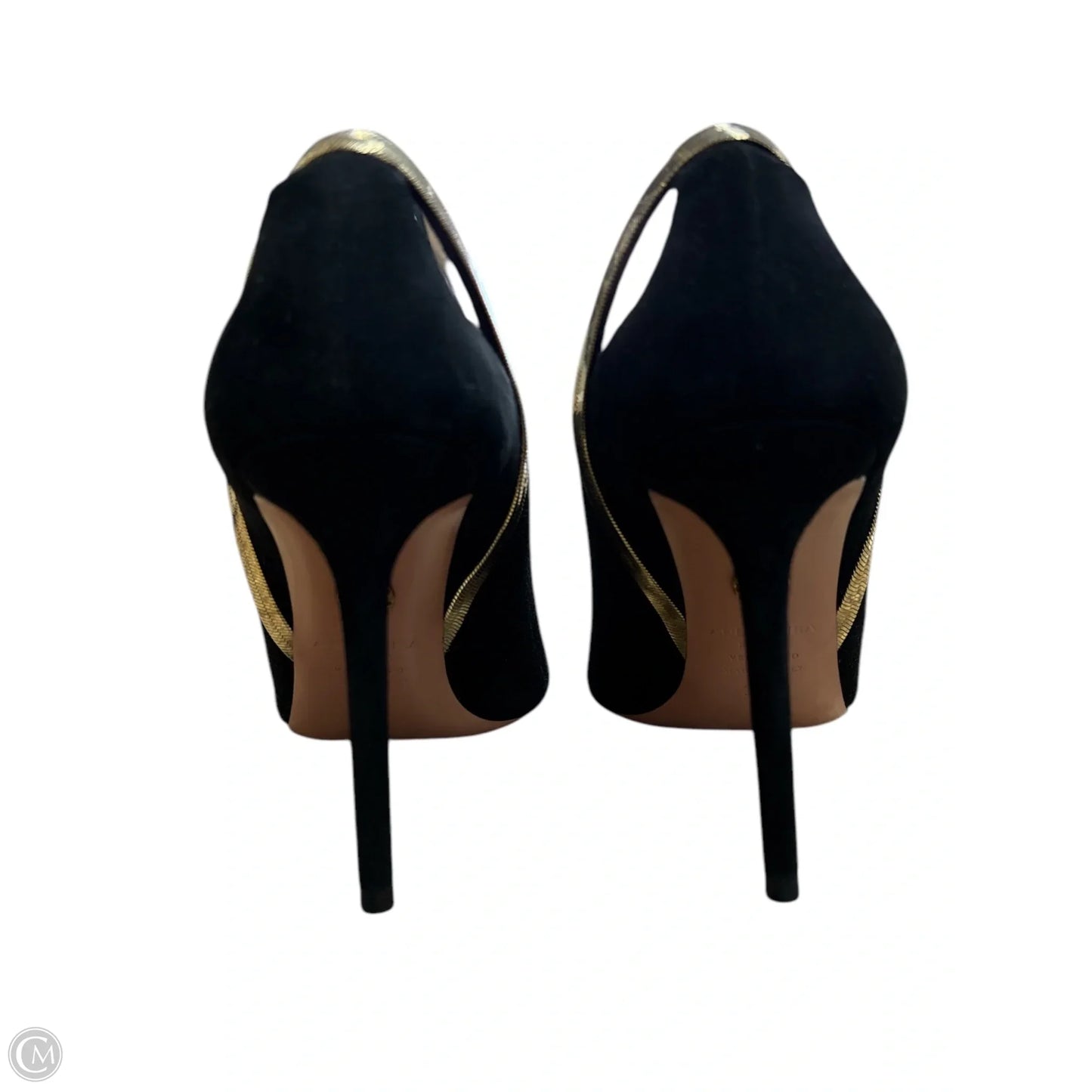 Shoes Designer By Aquazzura In Black & Gold, Size: 8
