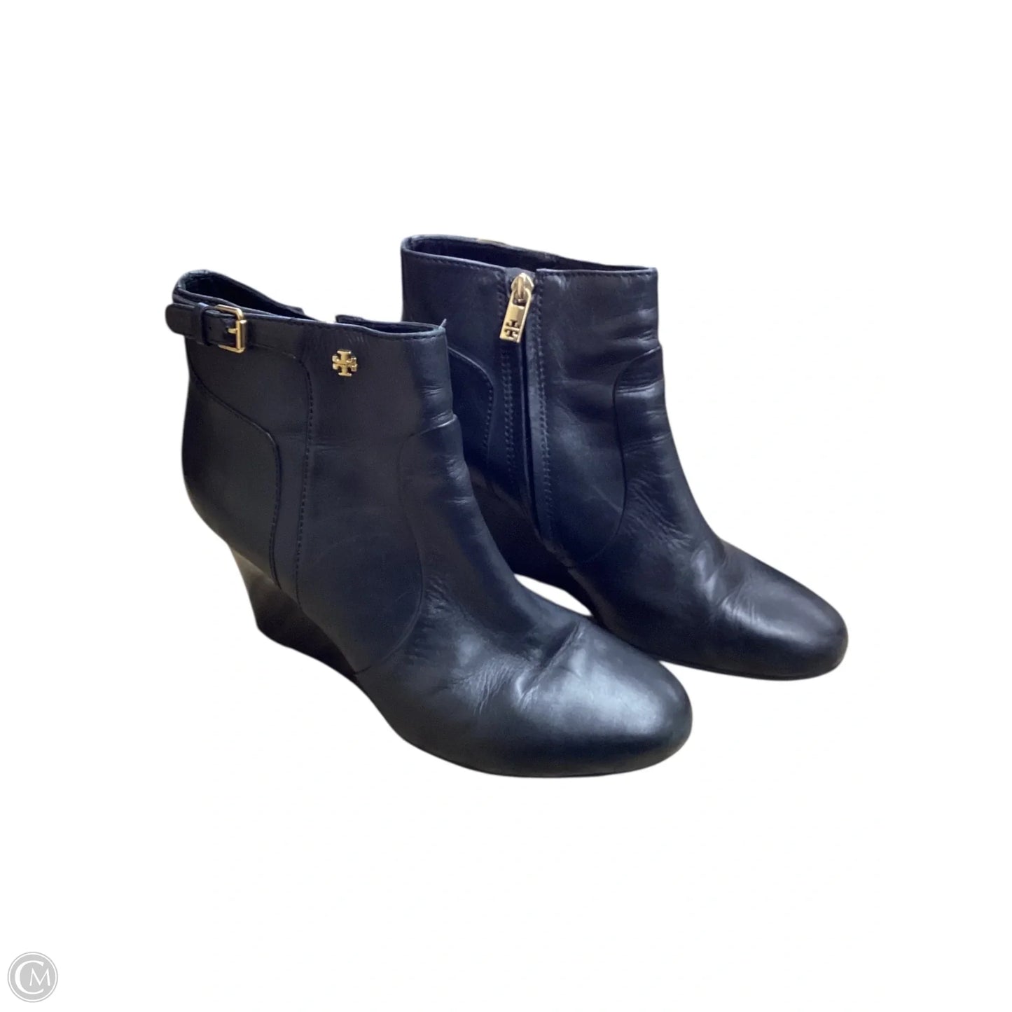 Boots Designer By Tory Burch In Black & Gold, Size: 11