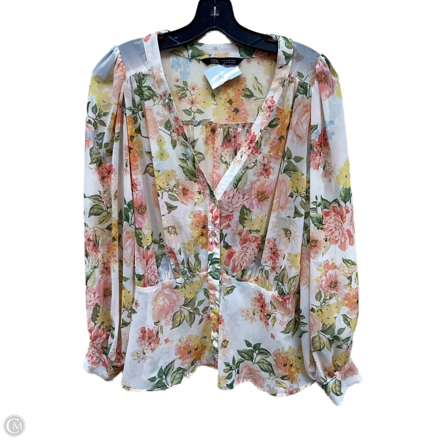 Top Long Sleeve By Zara In Floral Print, Size: M