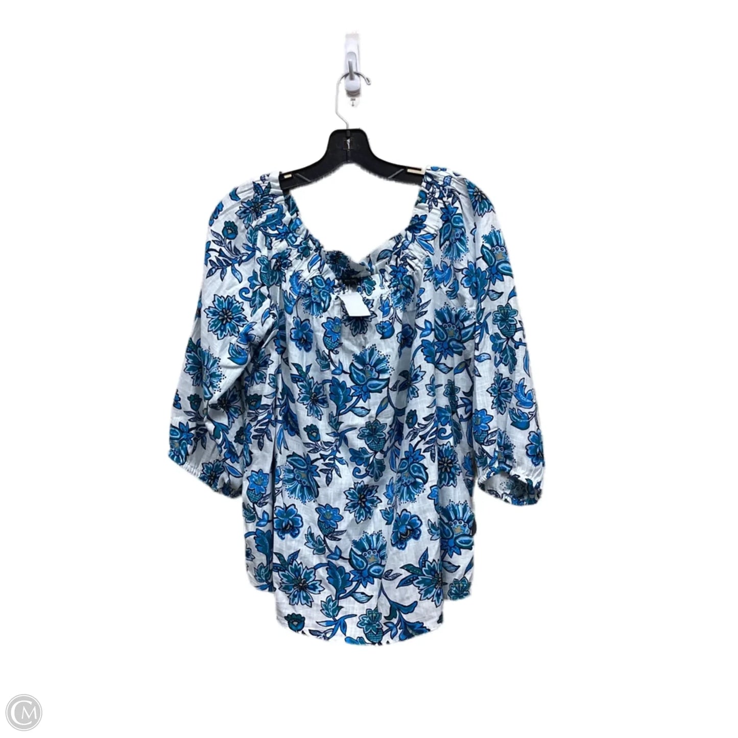 Top Long Sleeve By Ann Taylor In Blue & White, Size: L