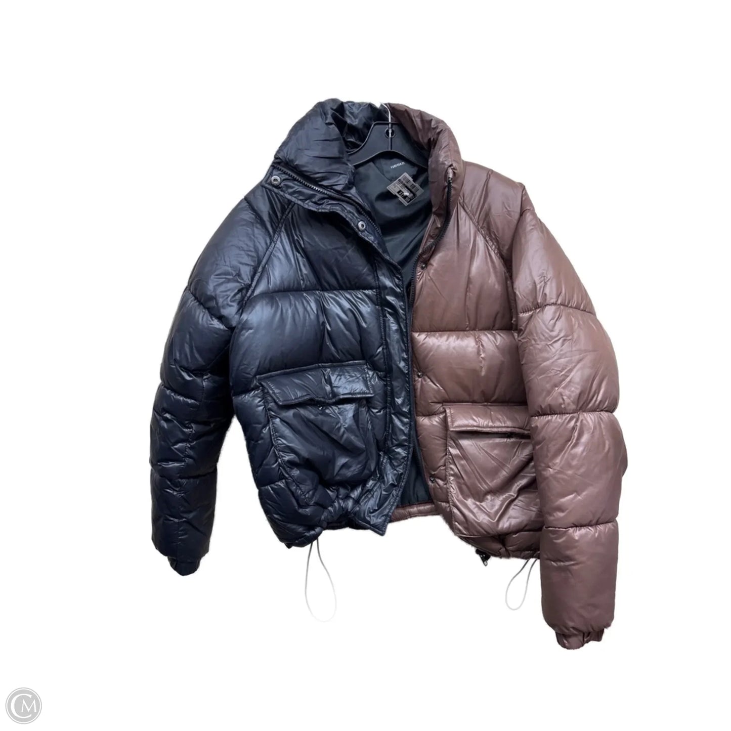 Jacket Puffer & Quilted By Forever 21 In Black & Brown, Size: S