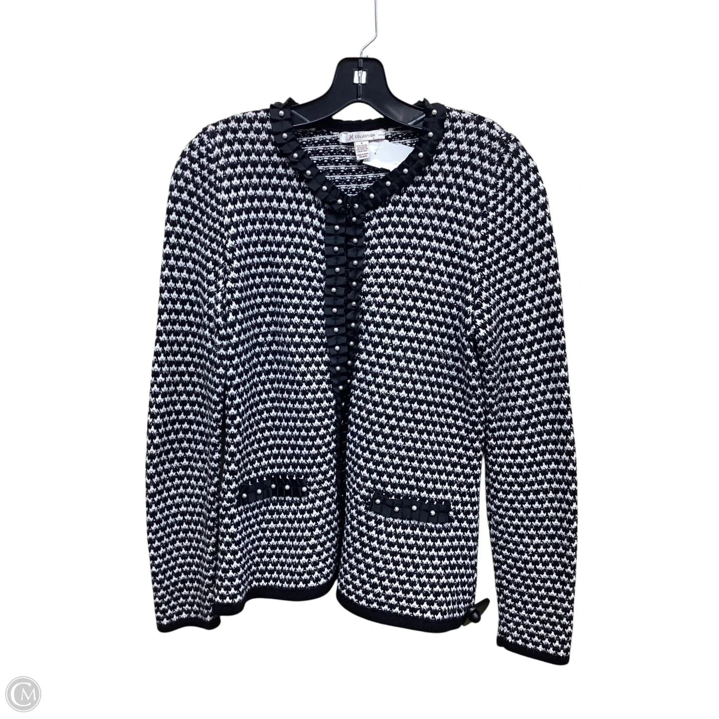 Sweater Cardigan By Jm Collections In Black & White, Size: S