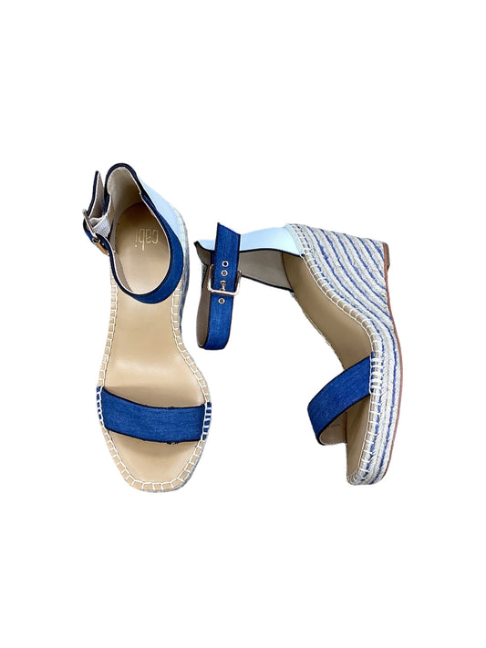 Blue & White Shoes Heels Wedge Cabi, Size 8