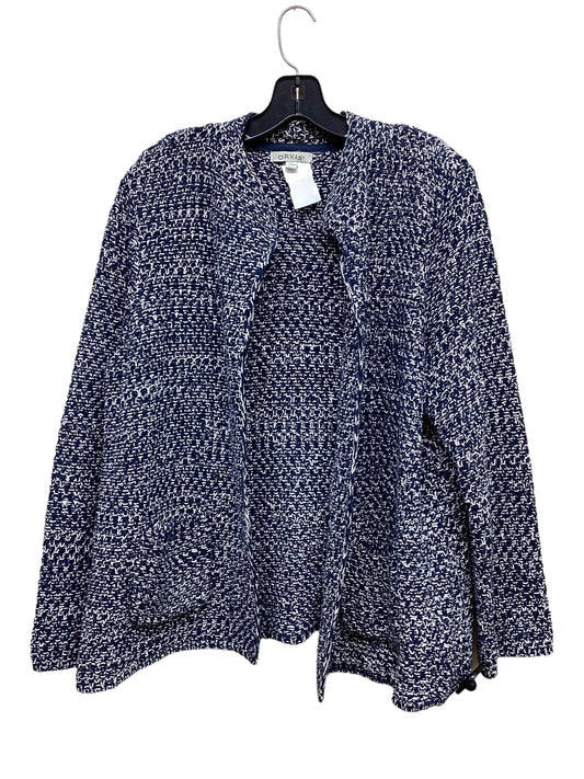 Sweater Cardigan By Orvis In Blue & White, Size: Xl