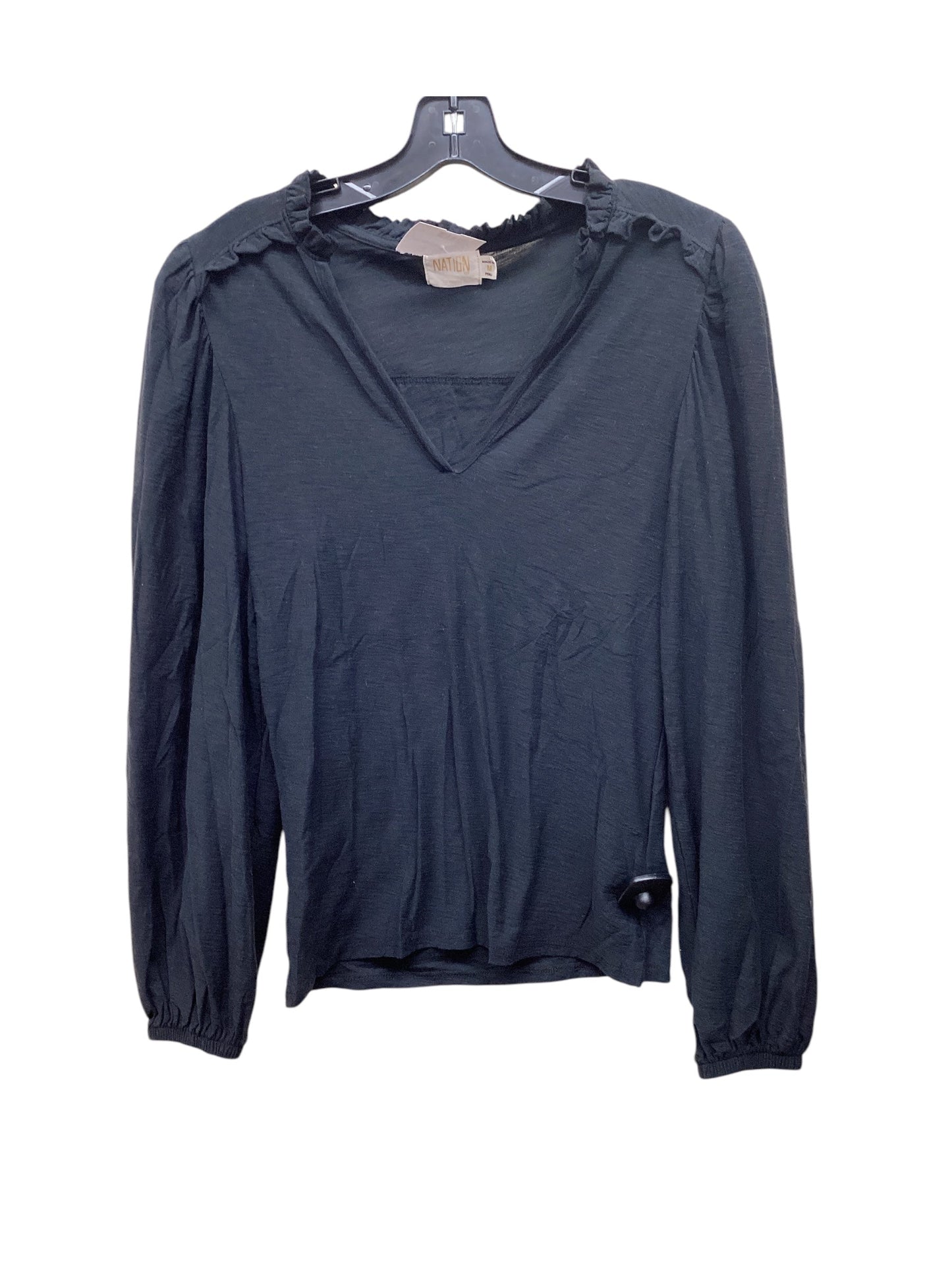 Top Long Sleeve By Nation In Black, Size: M