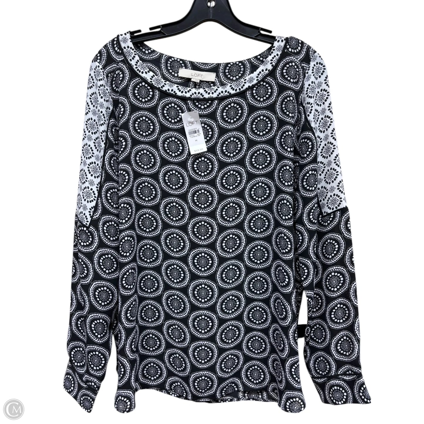 Top Long Sleeve By Loft In Black & White, Size: M