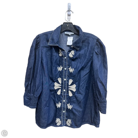 Top Long Sleeve By Solitaire In Blue Denim, Size: M