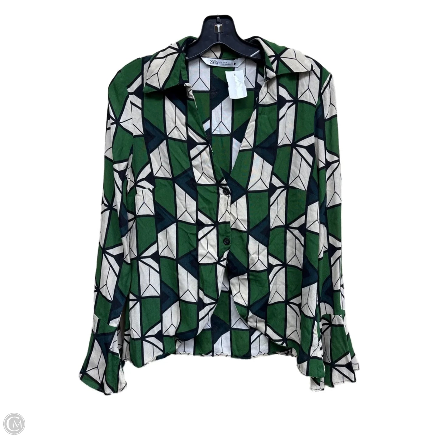 Top Long Sleeve By Zara In Green, Size: M