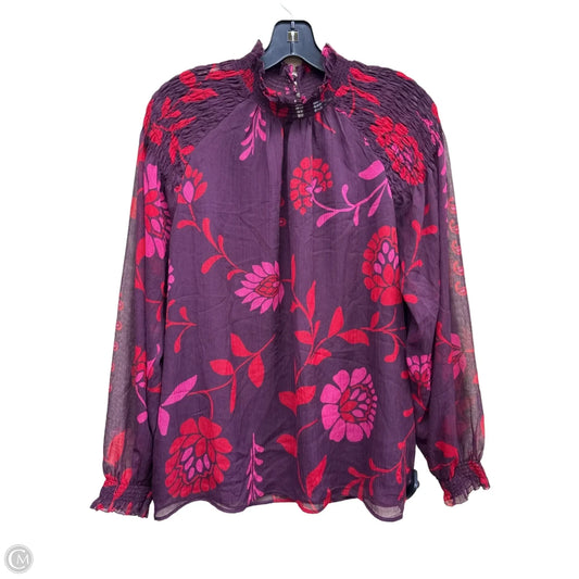 Top Long Sleeve By Ann Taylor In Purple & Red, Size: L