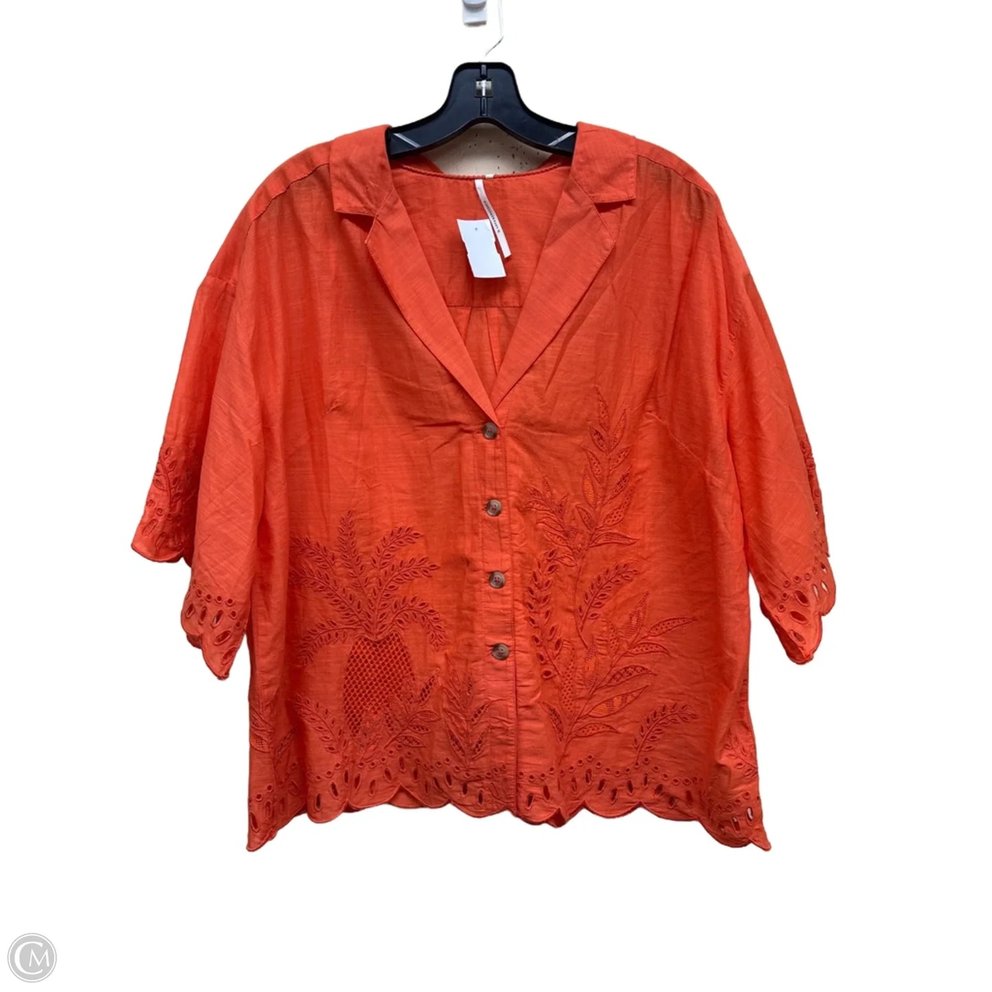 Top Short Sleeve By Anthropologie In Orange, Size: M