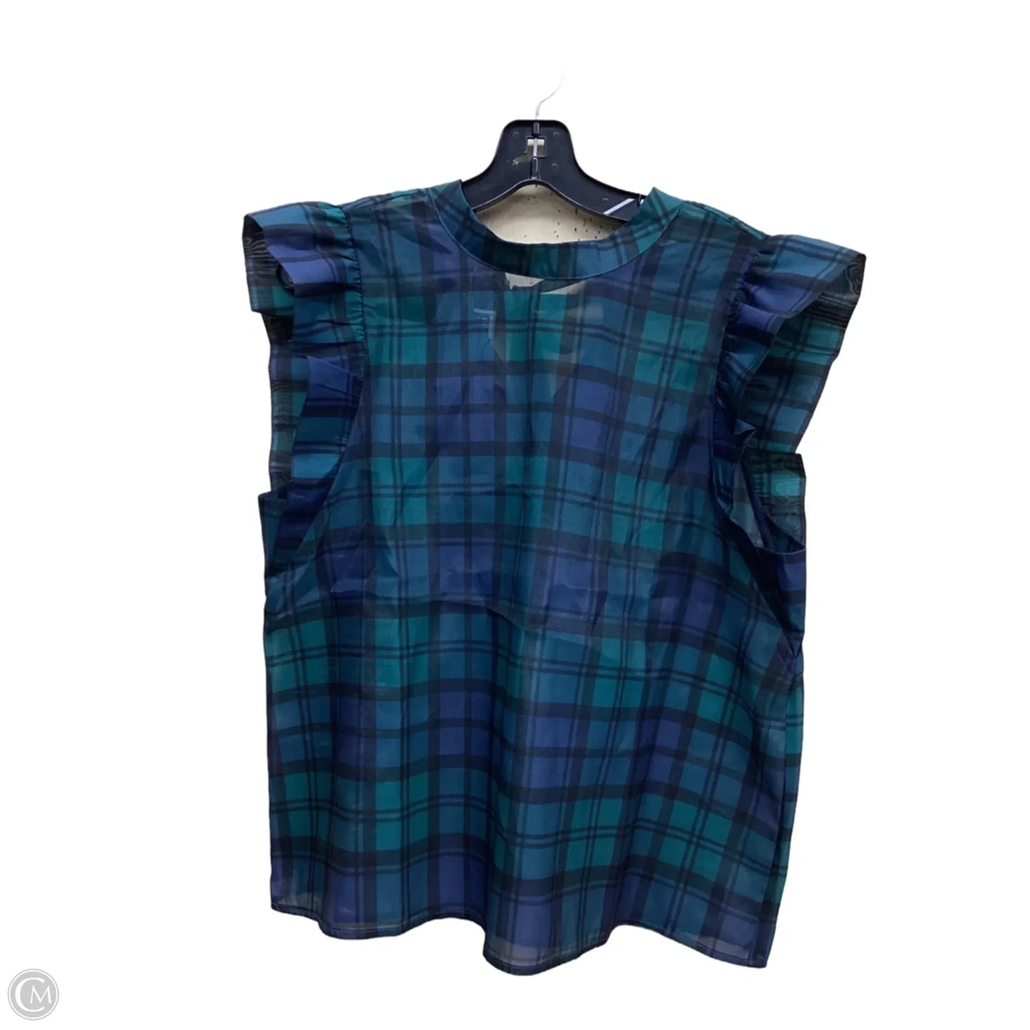 Top Short Sleeve By Loft In Plaid Pattern, Size: L