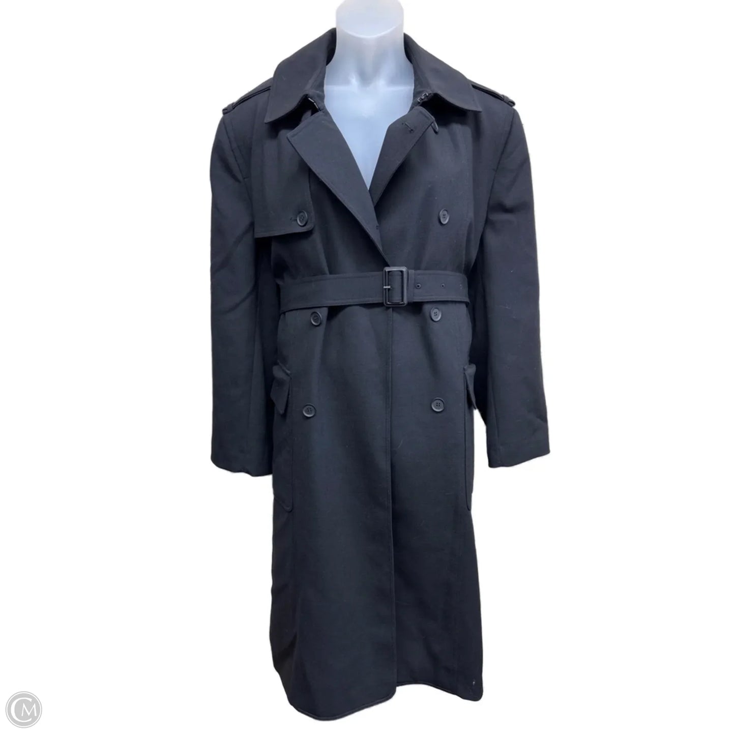 Coat Trench Coat By Clothes Mentor In Black, Size: L