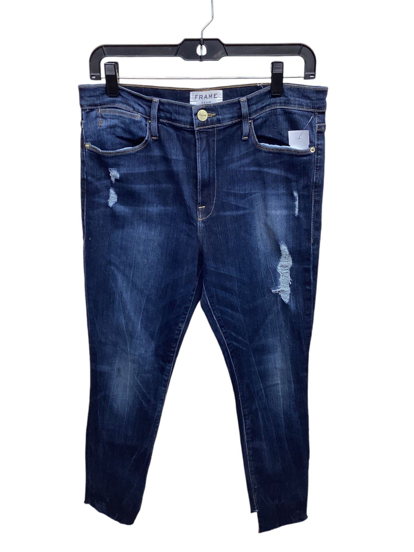 Jeans Skinny By Frame In Blue Denim, Size: 10