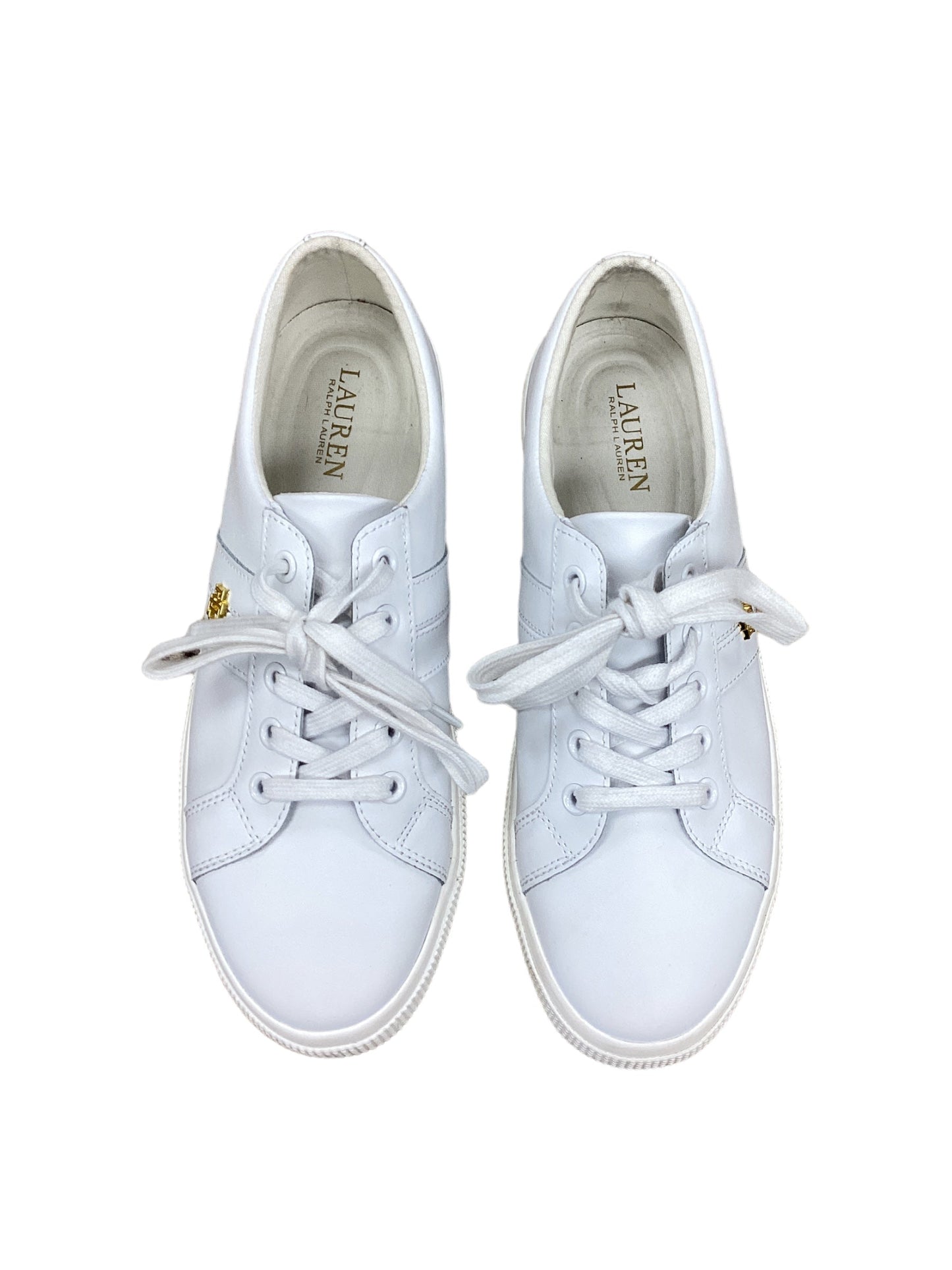 Shoes Sneakers By Ralph Lauren In Gold & White, Size: 9