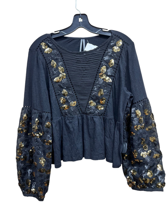 Top Long Sleeve By Anthropologie In Black & Gold, Size: S