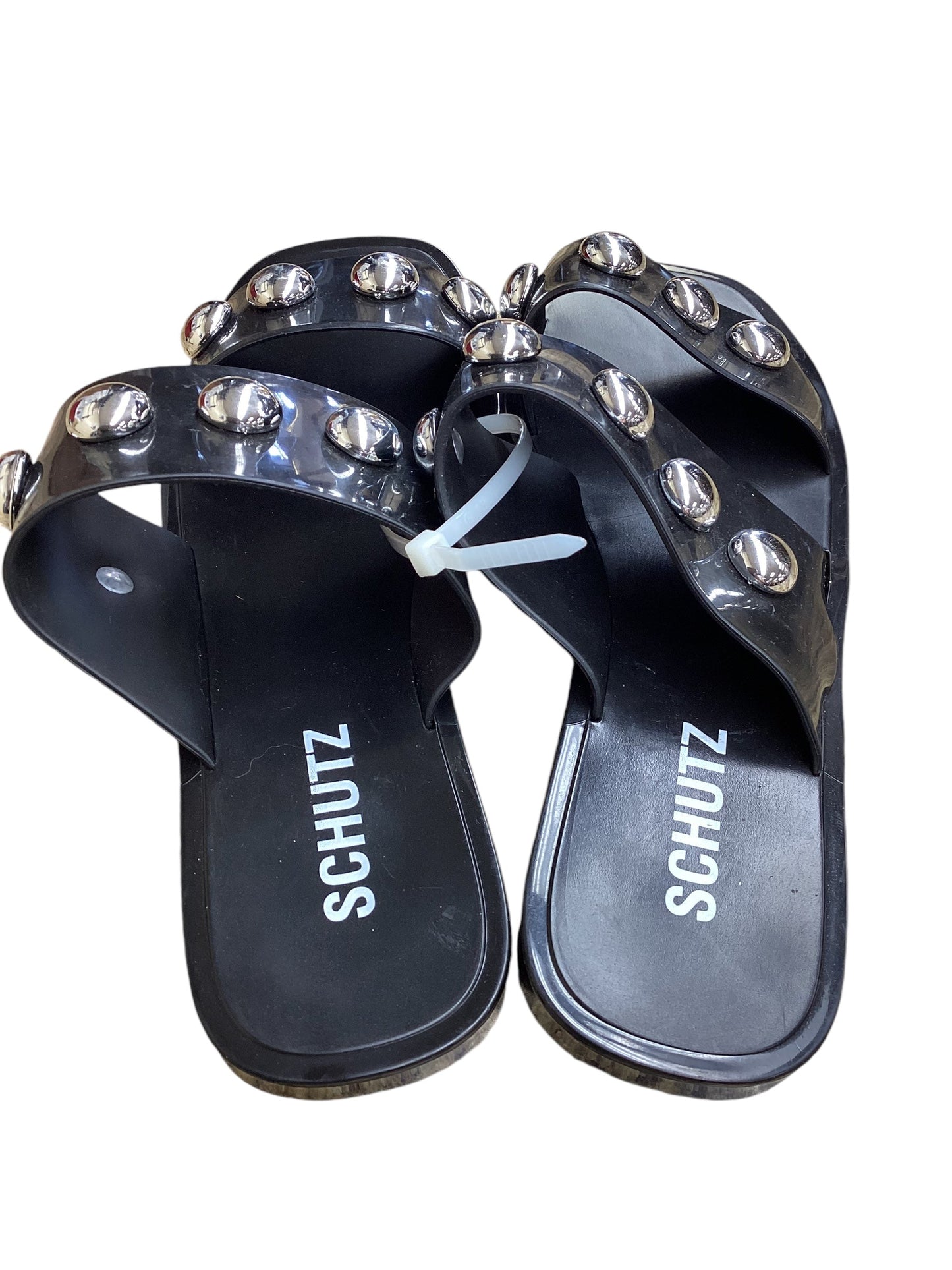 Sandals Flats By Clothes Mentor In Black & Silver, Size: 7