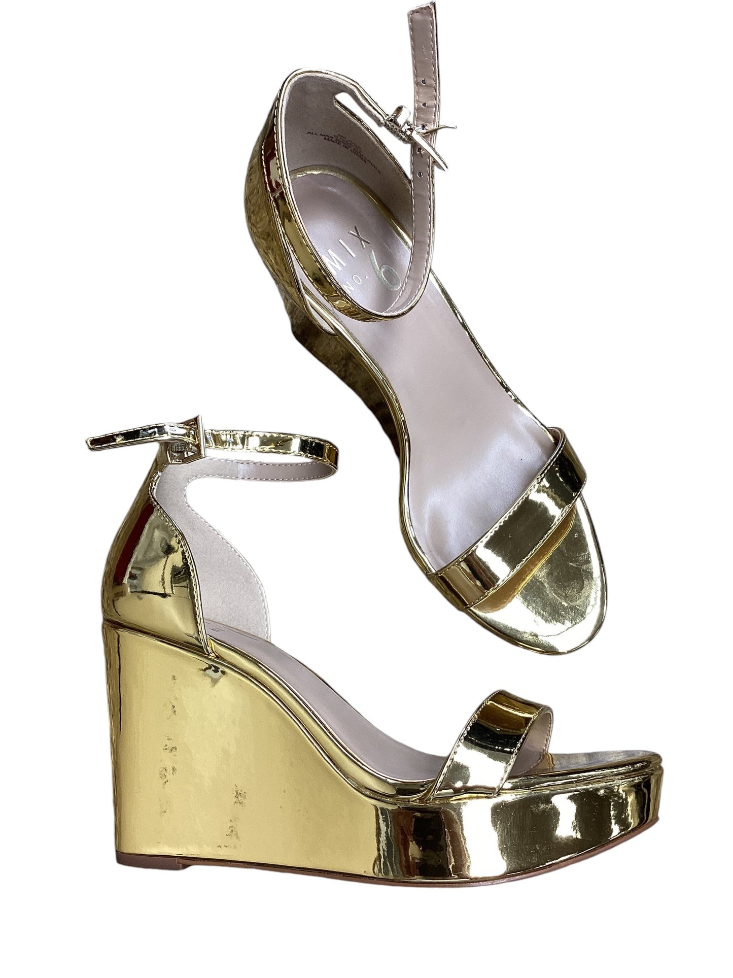 Shoes Heels Wedge By Mix No 6 In Gold, Size: 6.5