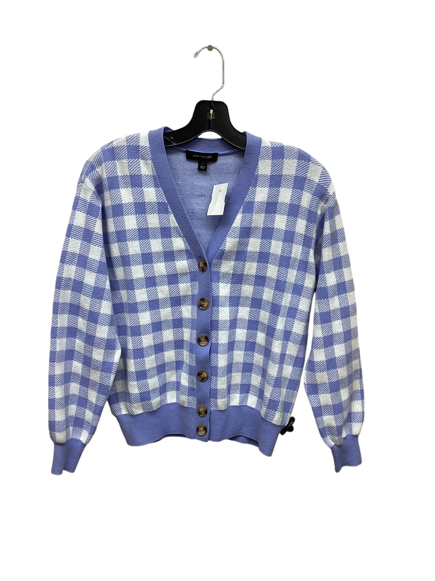 Sweater Cardigan By Ann Taylor In Blue & White, Size: S