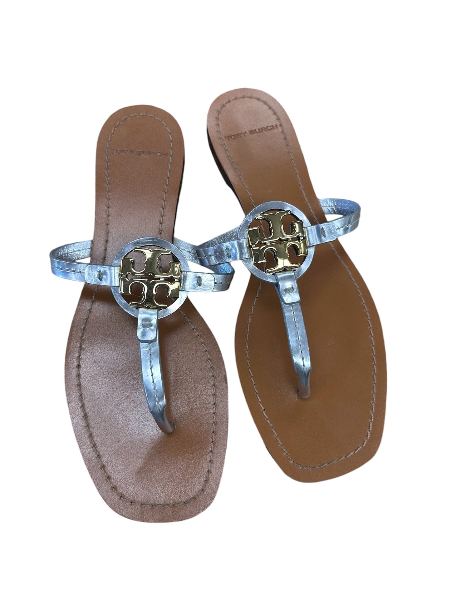 Sandals Designer By Tory Burch In Gold & Silver, Size: 8