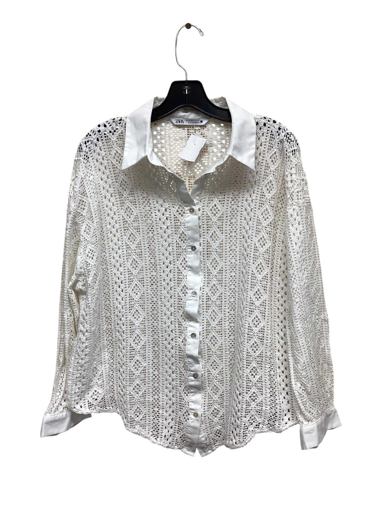 Top Long Sleeve By Zara In White, Size: Xl