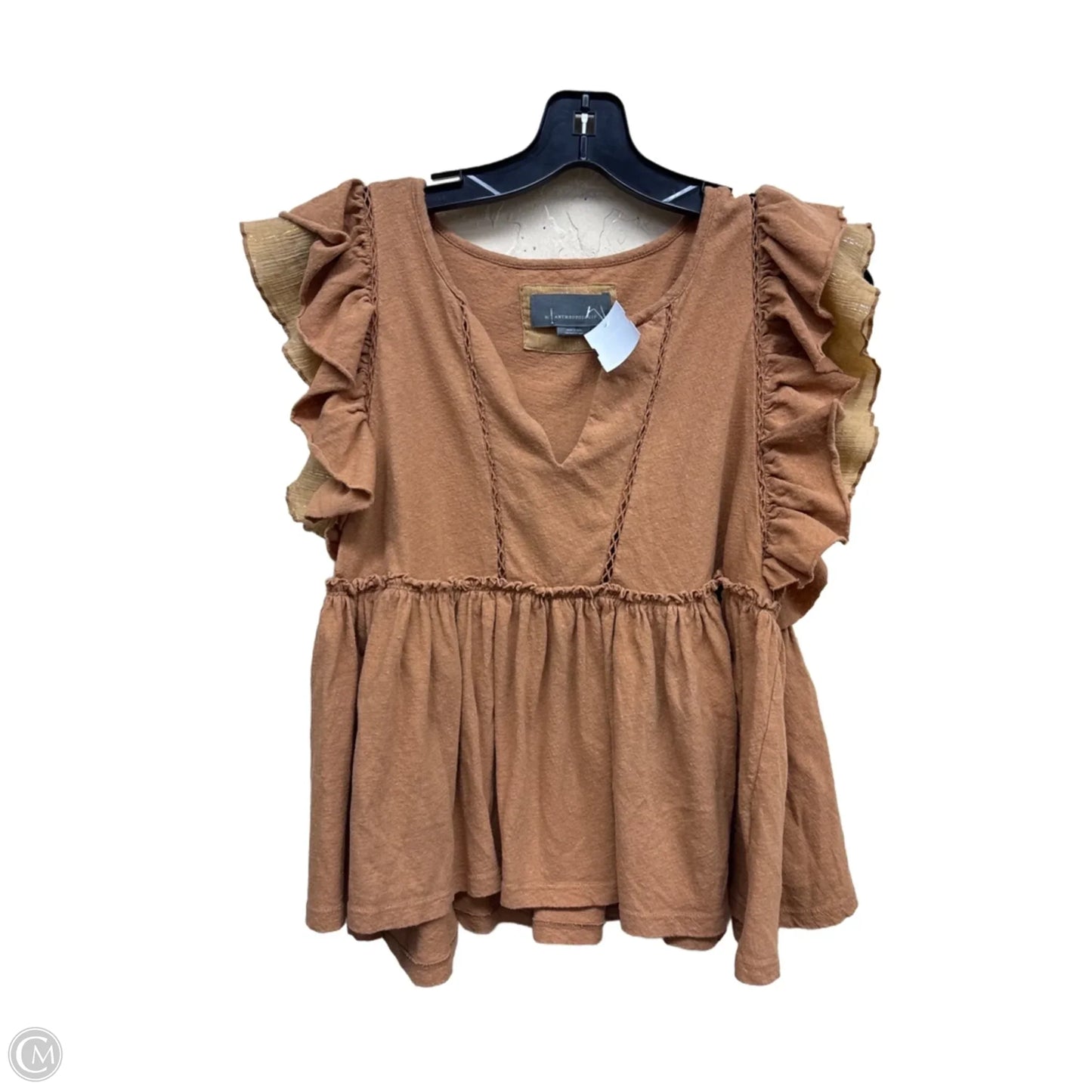 Top Short Sleeve By Anthropologie In Brown, Size: S