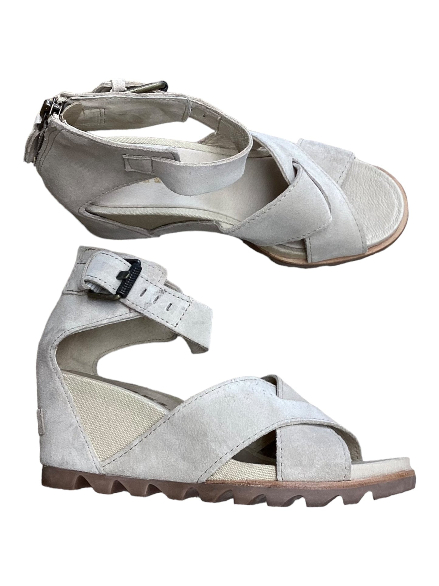 Beige Sandals Heels Wedge Sorel, Size 7.5
