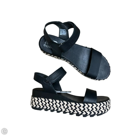 Sandals Heels Wedge By Sorel In Black & Cream, Size: 8.5