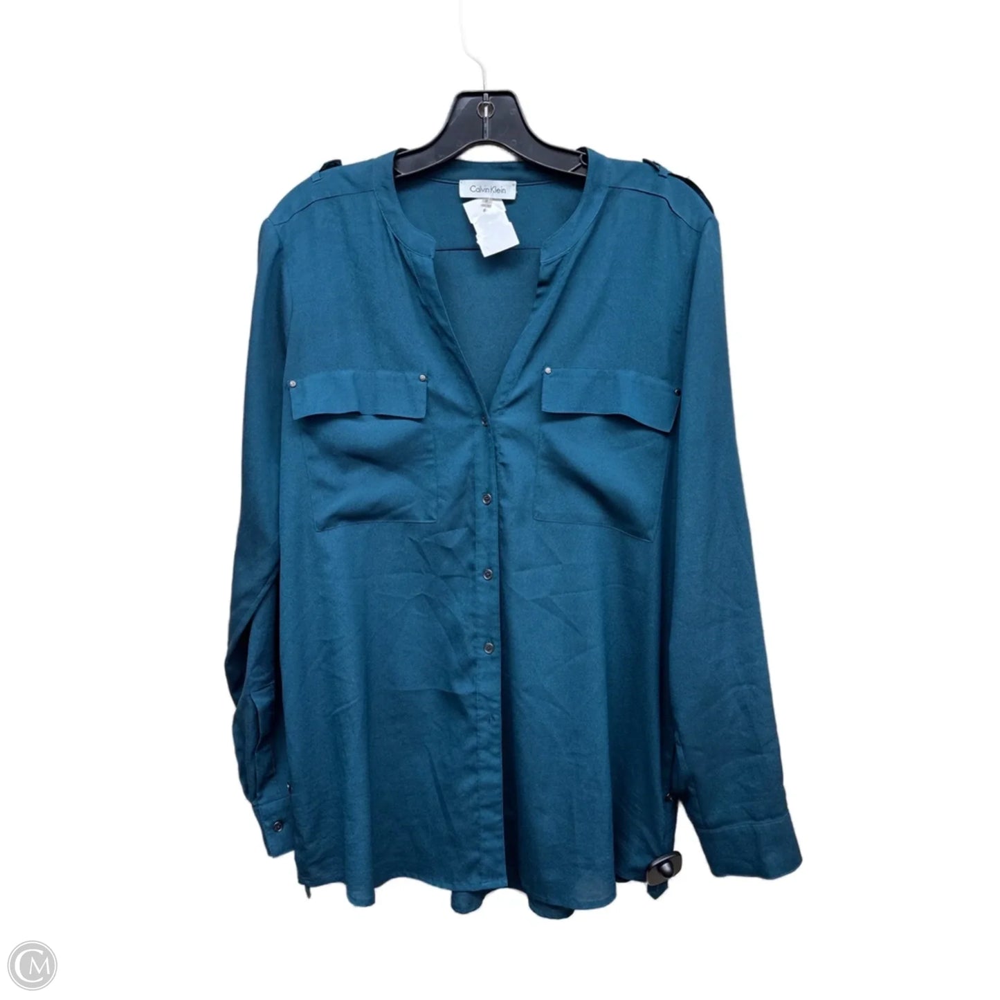 Top Long Sleeve By Calvin Klein In Green, Size: M