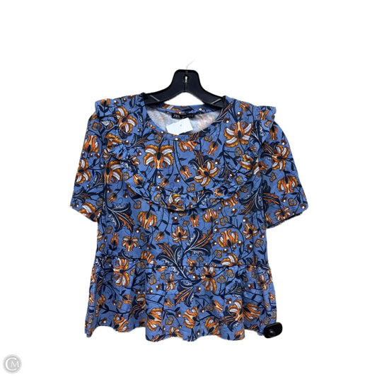 Top Short Sleeve By Zara In Floral Print, Size: S