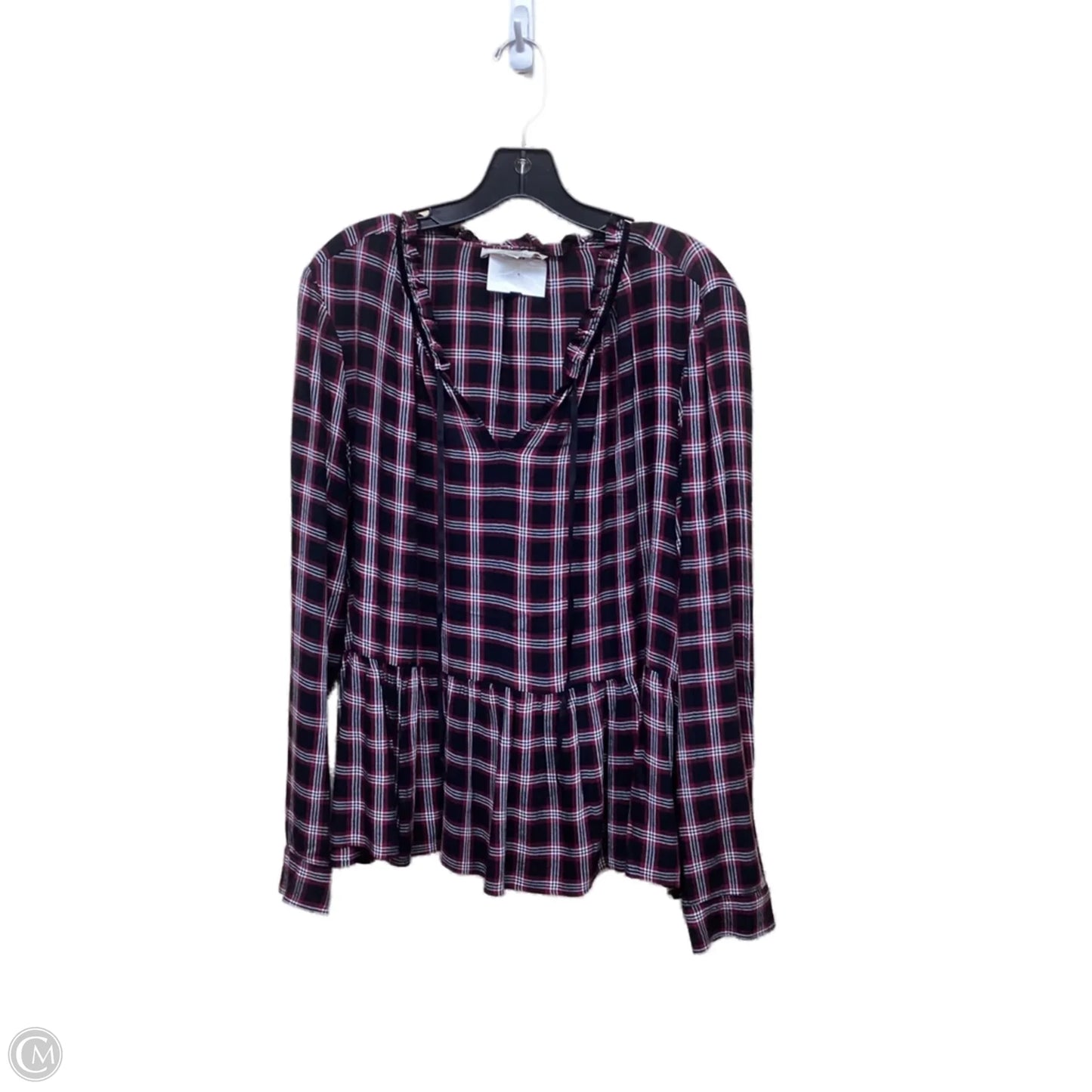 Top Long Sleeve By Loft In Checkered Pattern, Size: L