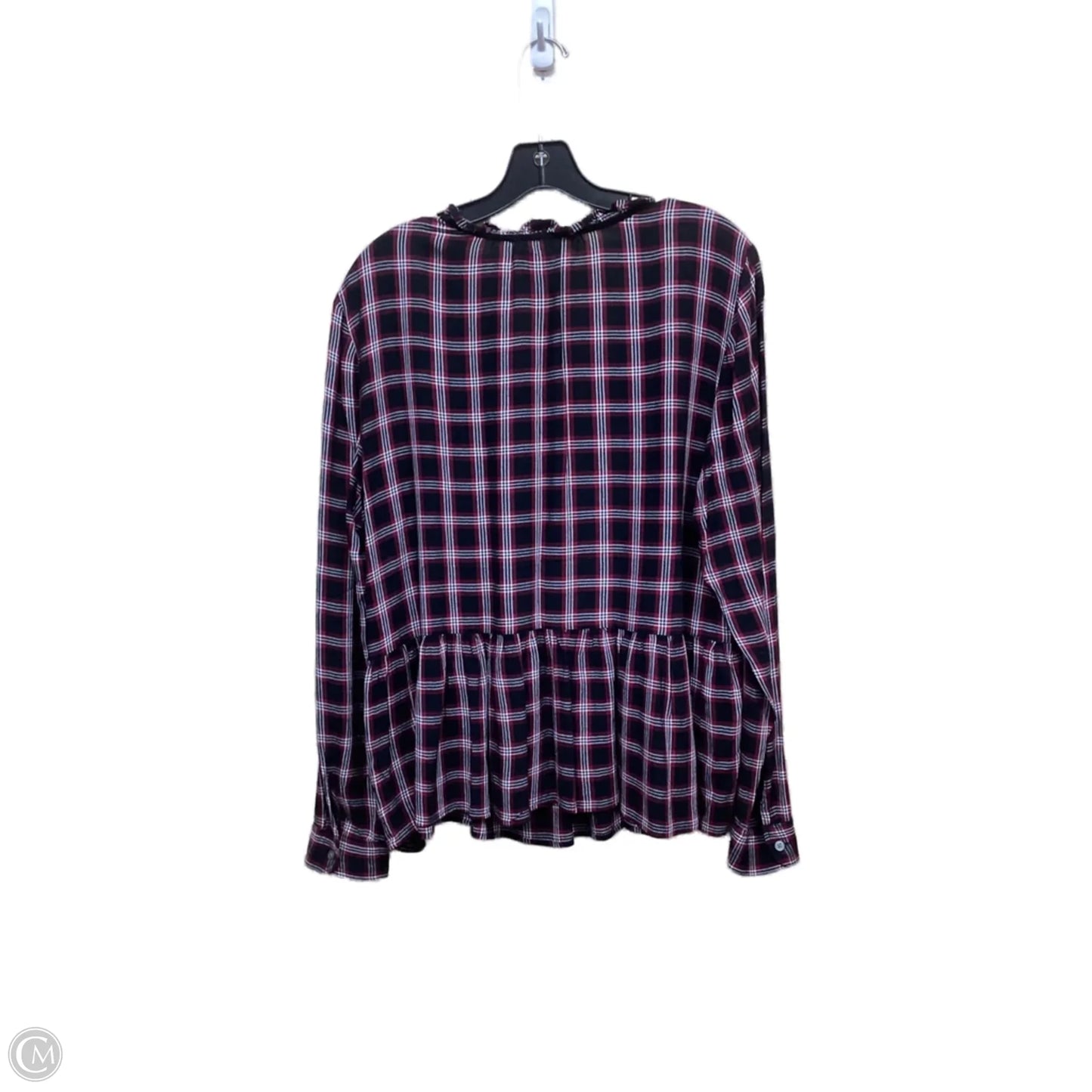 Top Long Sleeve By Loft In Checkered Pattern, Size: L