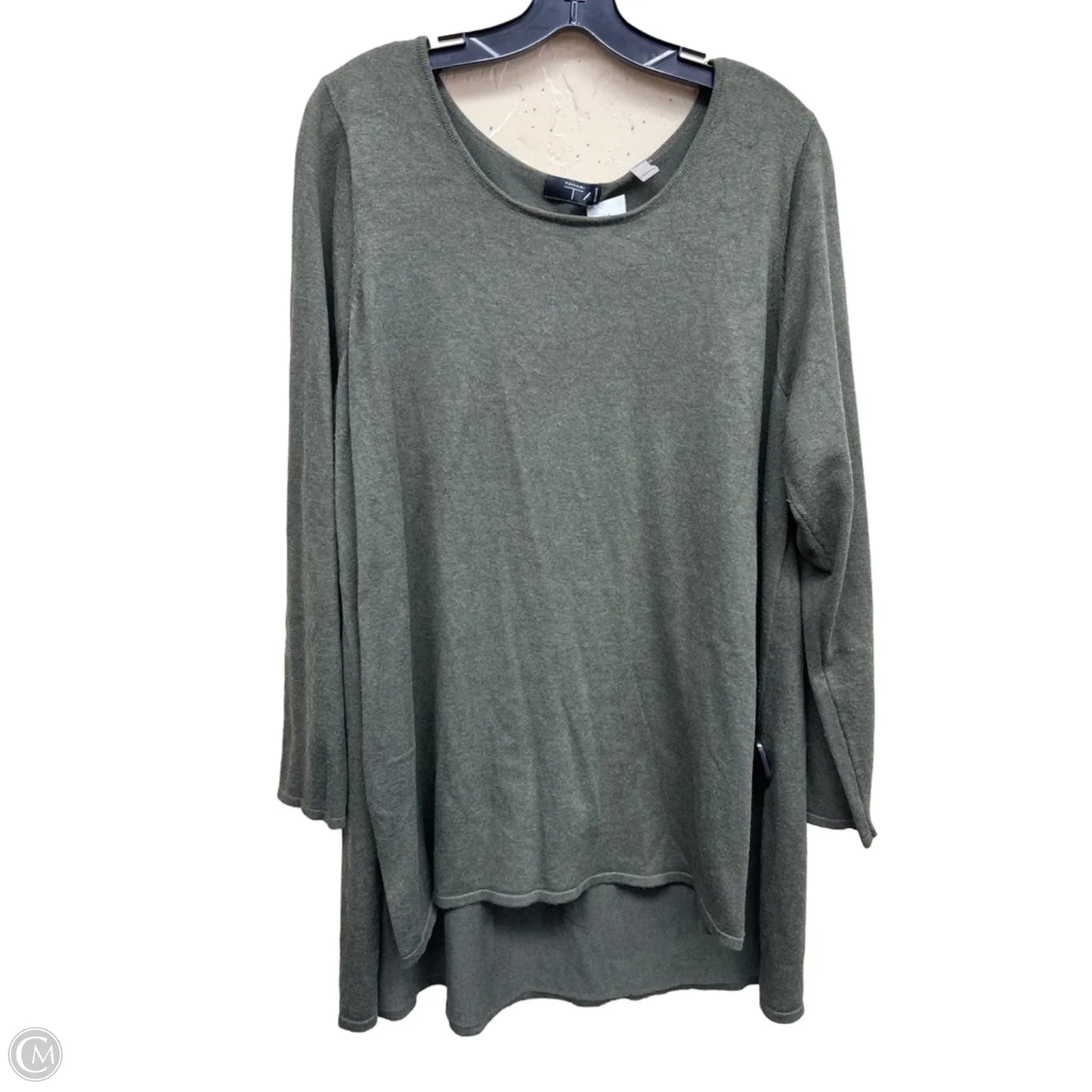 Top Long Sleeve By Tahari By Arthur Levine In Green, Size: 1x