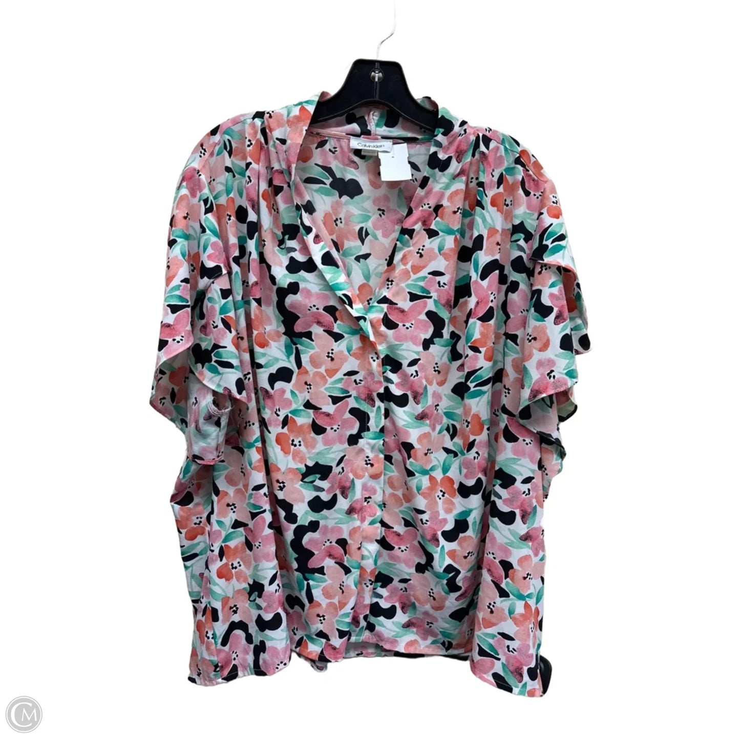 Top Short Sleeve By Calvin Klein In Floral Print, Size: 3x