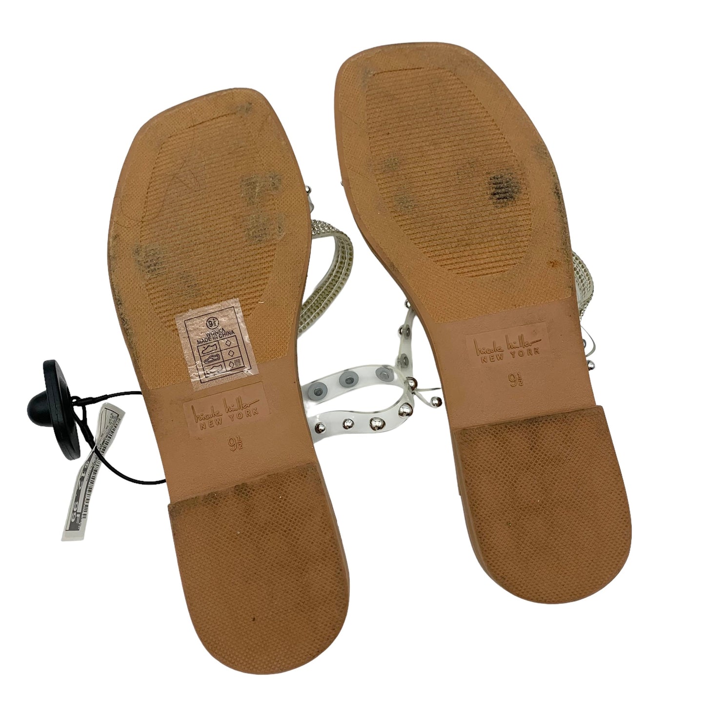 Silver Sandals Flip Flops Nicole Miller, Size 9.5