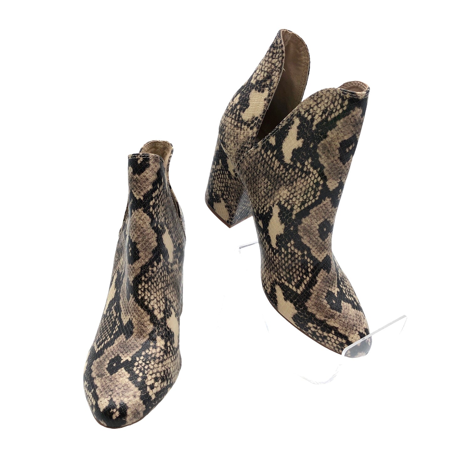 Snakeskin Print Boots Ankle Heels Steve Madden, Size 7.5