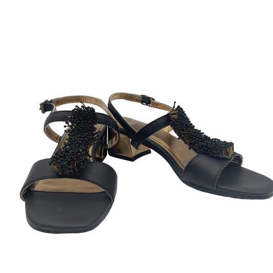 Black & Gold Sandals Heels Block apepazza, Size 6