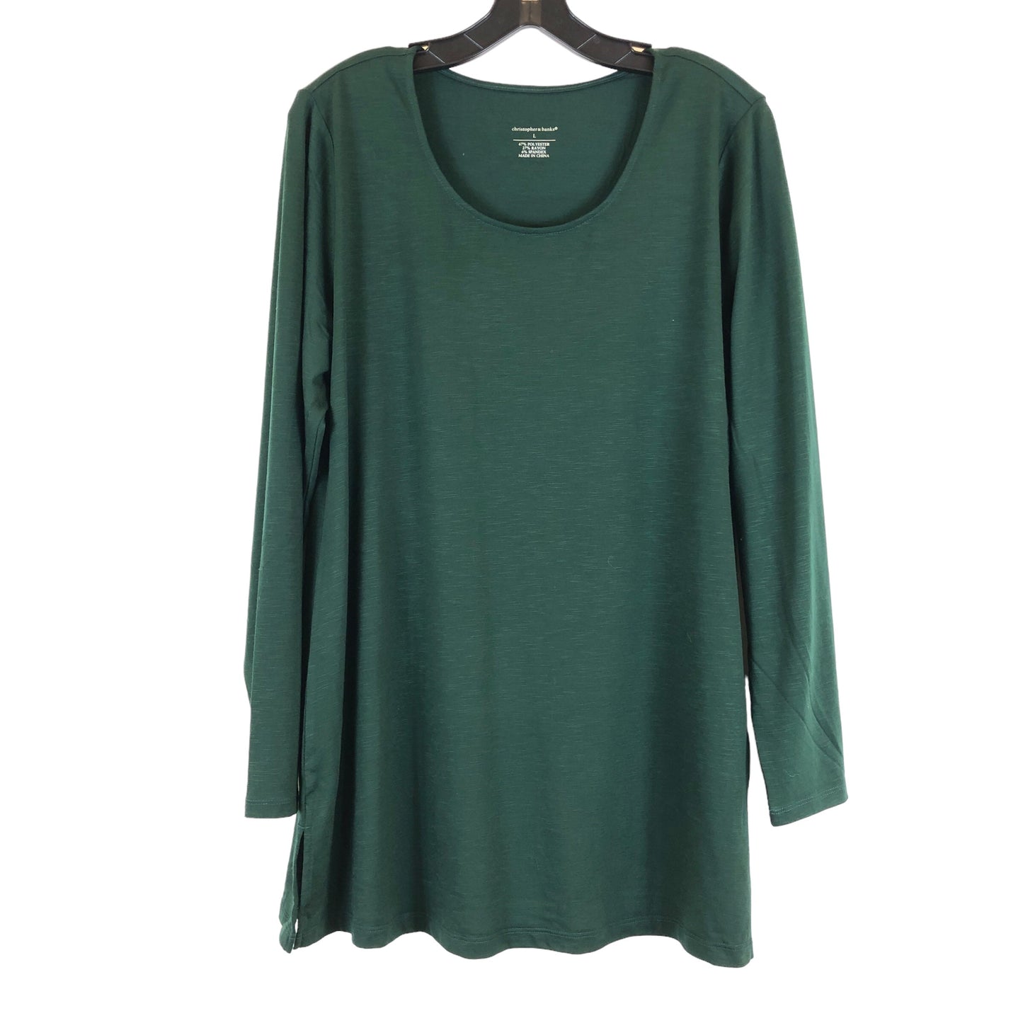 Green Top Long Sleeve Basic Christopher And Banks, Size Petite L