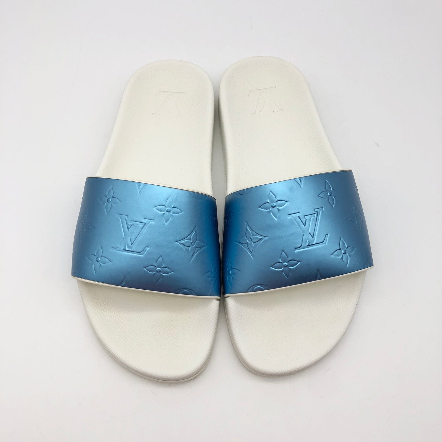 Blue & White Sandals Luxury Designer Louis Vuitton, Size 8.5