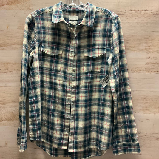 Top Long Sleeve By Caslon In Plaid Pattern, Size: S