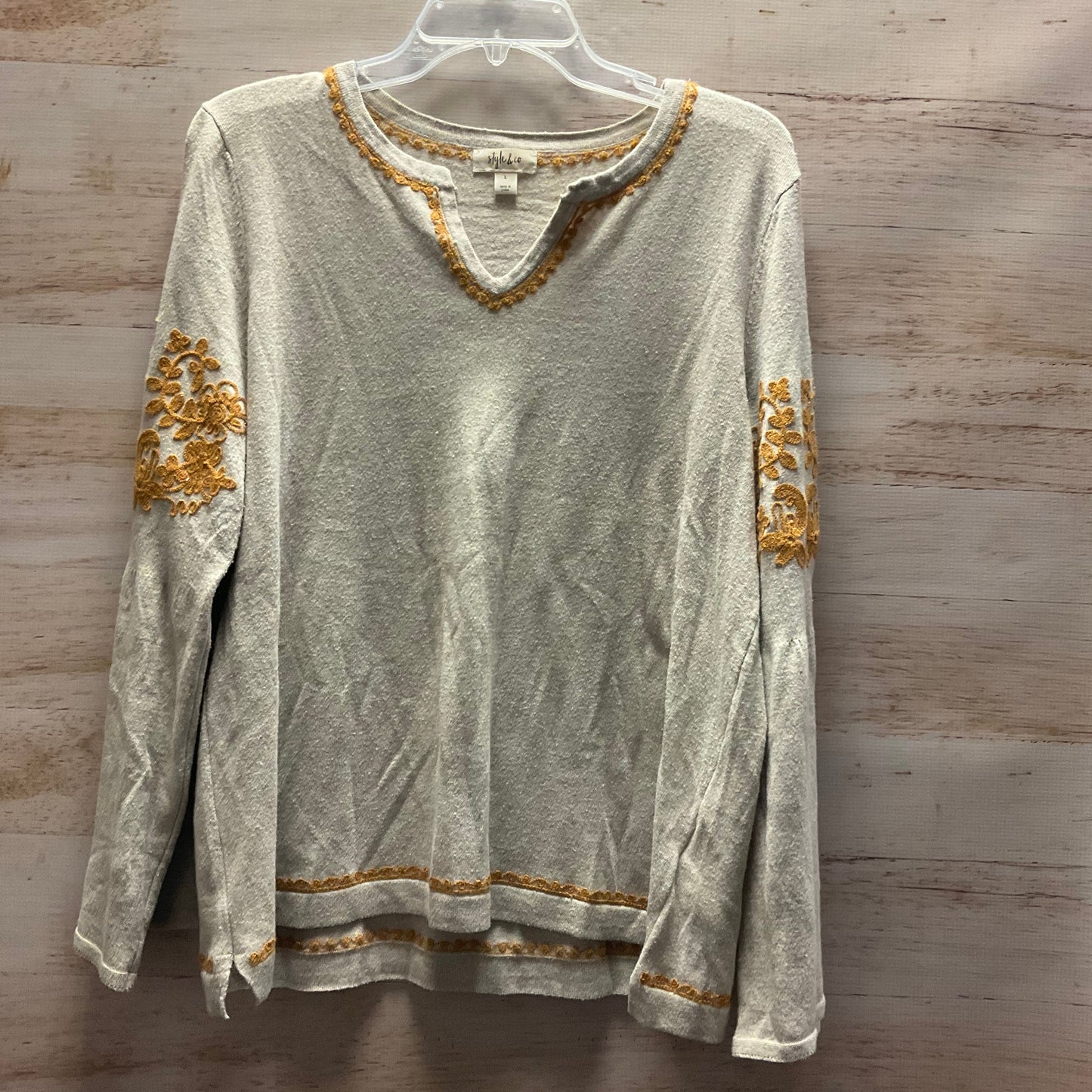 Top Long Sleeve By Style And Company In Taupe, Size: L