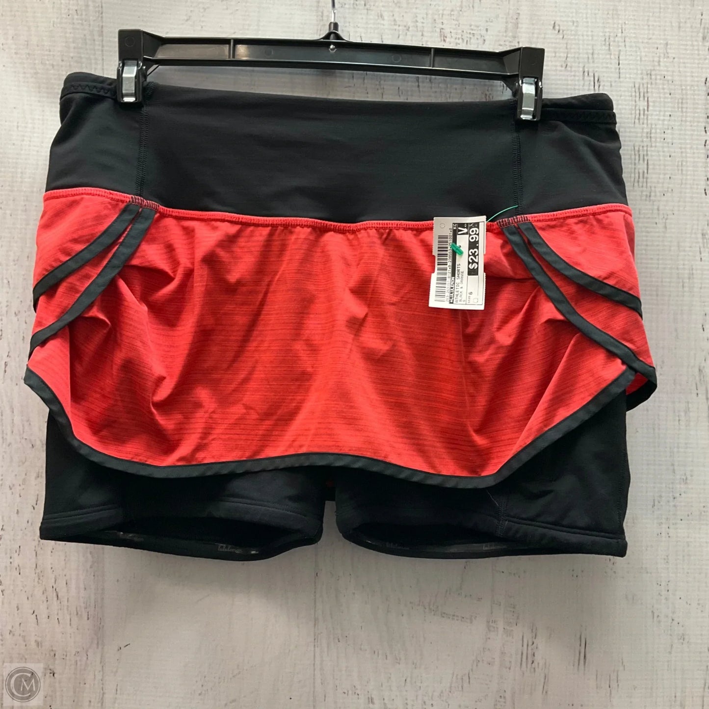 Athletic Shorts By Lululemon In Black & Orange, Size: 6